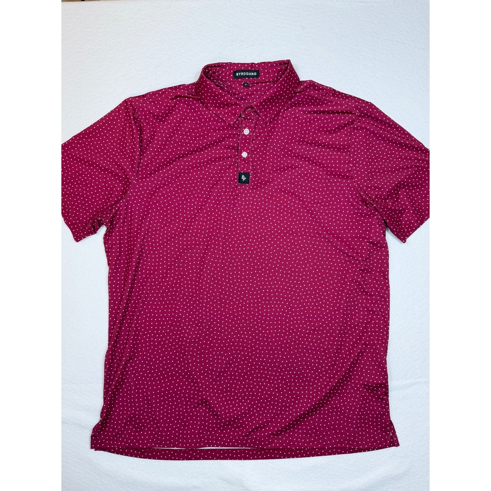 Byrdgang Polo Shirt Mens XL Maroon Polka Dot‎ Performance Stretch Golf